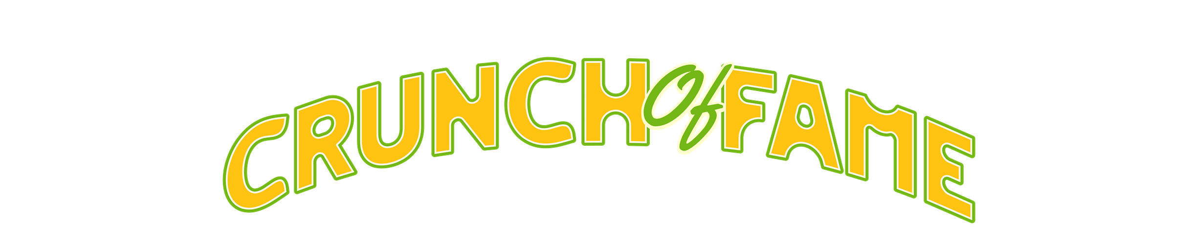 Logo of 'Crunch of Fame' with a yellow text on a white background